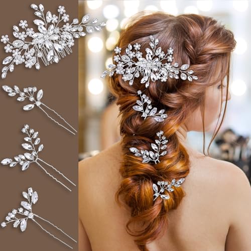 Wedding Hair Accessories: Bridal Headpiece With Hair Piece for Brides (Silver) - color: Silver