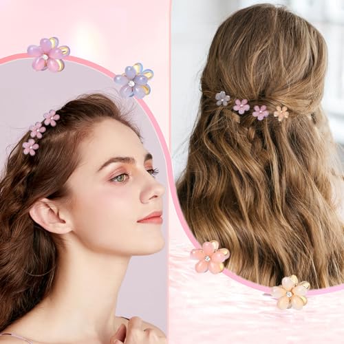 CWJCYTNSN 16PCS Small Hair Claw Clips for Women Girls, Mini Crystal Flower Hair Clips, 0.8" Cute Metal Hair Pins, Nonslip Flower Bangs Side Clips for Thick Curly Hair Accessories - color: Crystal Flower
