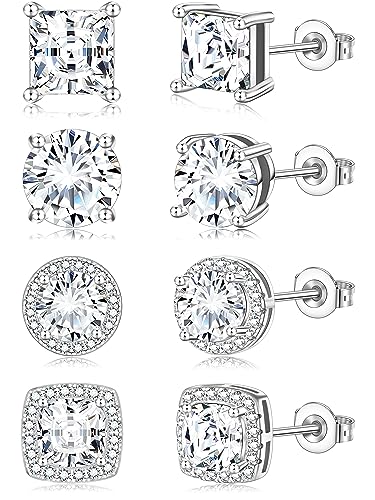 Zankulas Cubic Zirconia Stud Earrings for Women Mens Earrings Hypoallergenic Square CZ Studs Set - color: Silver