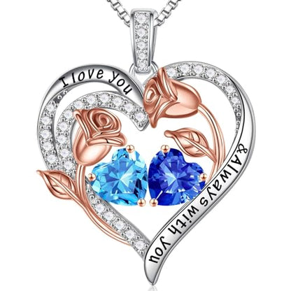 Iefil Birthstone Necklace for Women - Rose Heart Necklace | 925 Sterling Silver, Gift Box Packaging, Anniversary Birthday Gifts for Wife Mom Daughter - color: 03-09-Mar-Sept Birthstone
