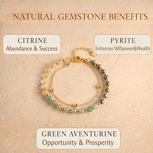 Farfume Crystal Beaded Bracelets for Women 4mm Natural Stone Jewelry Gifts | Natural Beads Gemstone,Handmade,Helper Tool,Yoga Protection,Hypoallergenic,Durability Wear - color: Money Success-Abundance & Prosperity