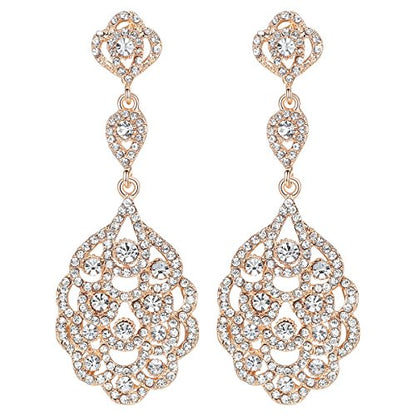 Wedding Teardrop Dangle Earrings Crystal Rhinestone Beaded Chandelier Earrings for Brides Gold - color: A-gold-2