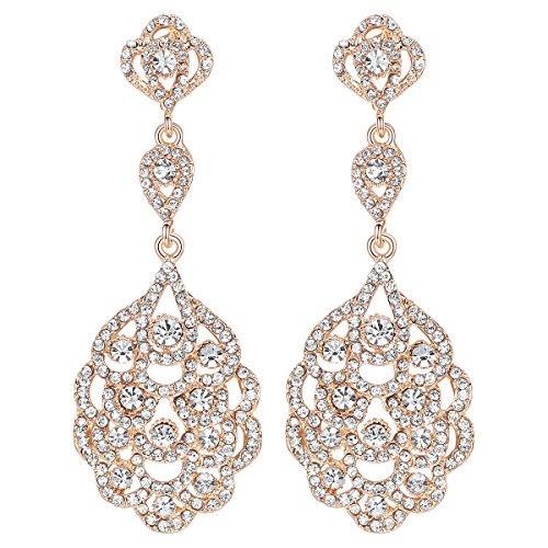 Wedding Teardrop Dangle Earrings Crystal Rhinestone Beaded Chandelier Earrings for Brides Gold - color: A-gold-2