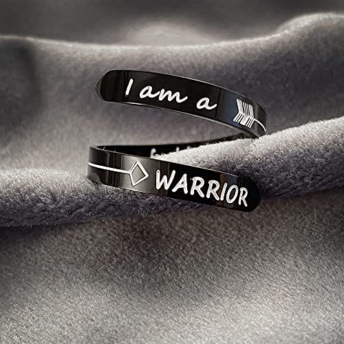 Opening Black Keep Going ring Stainless Steel Adjustable Never give up Jewelry Inspirational Opening Stacking Cute Hiphop Band - style: I am a WARRIOR