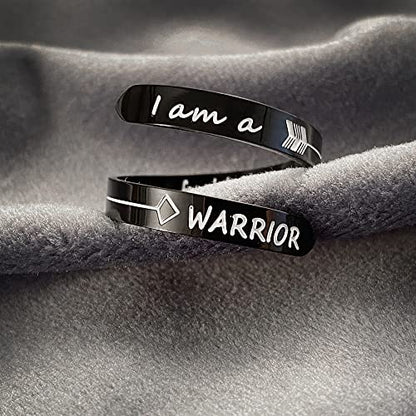 Opening Black Keep Going ring Stainless Steel Adjustable Never give up Jewelry Inspirational Opening Stacking Cute Hiphop Band - style: I am a WARRIOR
