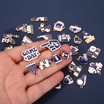40PCS Game Day Charms for Bracelet Making Enamel Football Charms for Bracelet Necklace Earrings Jewelry Making DIY Football Mom Accessories Gifts - color: Blue White