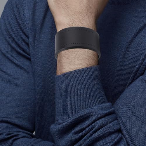 Retro Black Genuine Leather Blank Cuff Bangle for Men Women Adjustable Wide Cowhide Cuff Bracelet Leather Handmade Wrap Wristband Arm Armor with Snap for Halloween Costume Party - color: Black