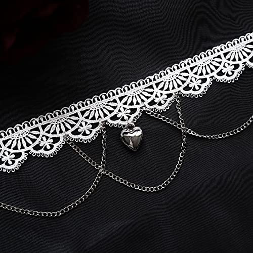 Bethynas Gothic White Lace Sexy Choker Necklace Heart Butterfly Pendant Tassel Collar Neck Chain Bridal Wedding Jewelry for Women Girls - color: Style A