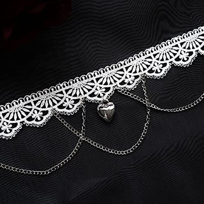 Bethynas Gothic White Lace Sexy Choker Necklace Heart Butterfly Pendant Tassel Collar Neck Chain Bridal Wedding Jewelry for Women Girls - color: Style A