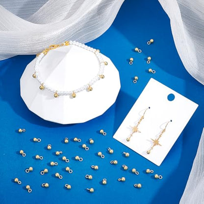 UNICRAFTALE about 100Pcs 18K Gold Plated Small Ball Charms Stainless Steel Round Pendants Metal Dangle Ball Charms for DIY Necklace Bracelet Jewelry Making - size: 4mm Diameter