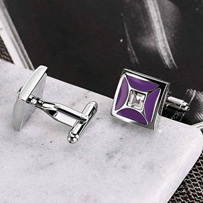 Shirts Cufflinks for Men,Men Dress Shirts with Cuff Links Square Cubic Zirconia White Mens Stainless Steel Cufflinks Blue/Purple - color: Purple