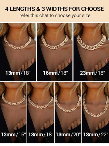 Chunky Gold Necklace for Women, 14K Gold Cuban Chain with Oval Spring Ring, 13MM/16MM/23MM 14K Gold Plated Womens Gold Chain Necklace Hip Pop Trendy Jewlry Gifts - size: 16 inchs, style: 13MM -14K Gold