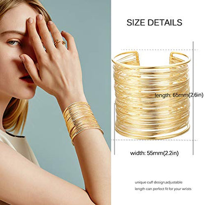 RIOSO 4 Pcs Cuff Bangle Bracelet for Women Open Wide Wire Bracelets Wrist Cuff Wrap Bracelet - color: G