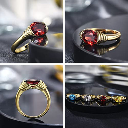 AllenCOCO Gold Ring for Women Trendy Ruby Ring Red Gemstone Chunky Ring 18k Gold Plated Band Ring Signet Statement Ring Size 6