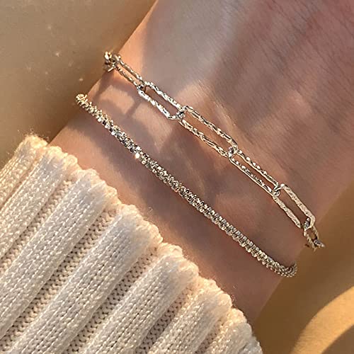 925 Sterling Silver Dainty Bracelets for Women Adjustable Chain Link Chain Jewelry Bracelet for Women Men - color: white 1