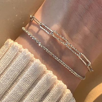 925 Sterling Silver Dainty Bracelets for Women Adjustable Chain Link Chain Jewelry Bracelet for Women Men - color: white 1