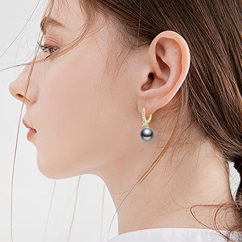 Pearl Earrings for Women 14K Gold Plated Hypoallergenic Pearl Earrings 5A Cubic Zirconia Dangle Earrings Elegant Jewelry - color: 2-Gold-black