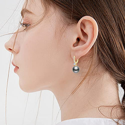 Pearl Earrings for Women 14K Gold Plated Hypoallergenic Pearl Earrings 5A Cubic Zirconia Dangle Earrings Elegant Jewelry - color: 2-Gold-black