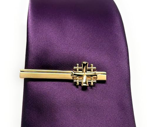 Gold Jerusalem Cross Tie Clip – Handmade Christian Tie Bar for Men, Religious Gift for Pastors, Missionaries, Weddings, Church Leaders, Groomsmen – Faith Jewelry for Him