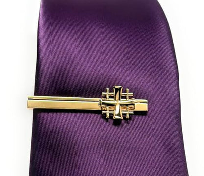 Gold Jerusalem Cross Tie Clip – Handmade Christian Tie Bar for Men, Religious Gift for Pastors, Missionaries, Weddings, Church Leaders, Groomsmen – Faith Jewelry for Him