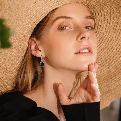 Crystals Teardrop Dangle Drop Earrings, 18K Gold Plated Hoop Earrings Zirconia Jewelry for Women Gifts - color: Black Earrings