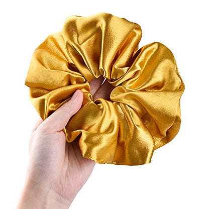 Black Big Satin Scrunchies for Women Large Scrunchie Blue Satin Hair Ties Oversized Thick Elastic Jumbo Hair Scrunchies 6 Pack (black,gold,champagne,blue,green,white) - color: Black, Gold, Champagne, Blue, Green, White, size: 1 Count (Pack of 6)
