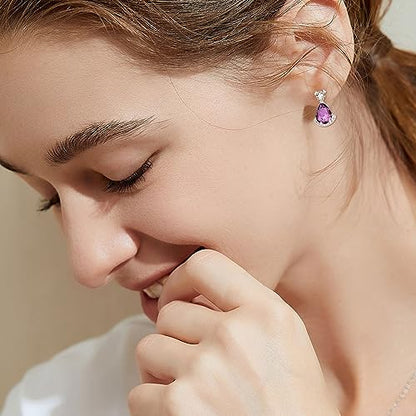 Birthstone Teardrop Crystal Stud Earrings for Women 925 Sterling Silver Solitaire Studs Halo Earrings for Birthday Gifts Teardrop Earrings for women - style: B February