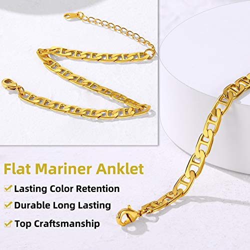 Adjustbale Link Chain Anklet for Women Summer Jewelry, 316L Stainless Steel Figaro/Wheat/Twist Rope/Cuban Foot Bracelet-Waterproof, Resizable 9"-12" (Gift Box Included) - color: 5, Mariner - Stainless Steel