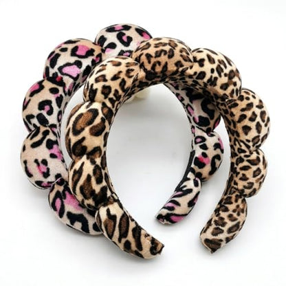 Leopard Spa Headbands for Women Teen Girls, Head Band for Washing your Face, Makeup Hair Band for Washing Face，Puffy Makeup Washing, Mask, Thick Padded Terry Cloth Hair Accessories (Classic & Pink)