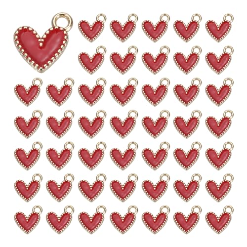 MECCANIXITY Enamel Alloy Heart Charm,Valentine Heart Pendants Love Jewelry Making Charm for DIY Necklace Bracelet Earrings Keychain - color: Red