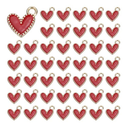 MECCANIXITY Enamel Alloy Heart Charm,Valentine Heart Pendants Love Jewelry Making Charm for DIY Necklace Bracelet Earrings Keychain - color: Red