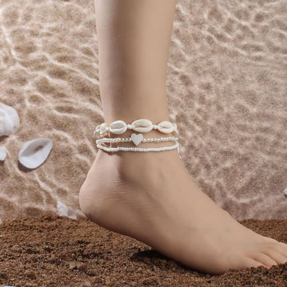 3PCS Boho Anklets for Women Summer Beach Women's Ankle Bracelets Beaded Anklet Bracelet Waterproof Beach Anklets Shell Starfish Anklet Foot Chain Jewelry for Women - color: 3PCS/white