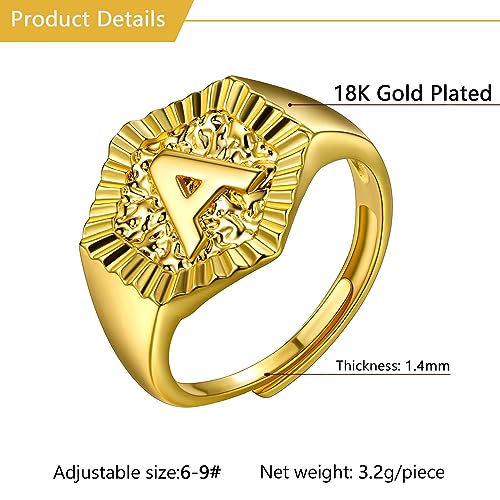 U7 Initial Ring Wedding Band for Men Women 18K Gold Plated Statement Hexagon A-Z Letter Jewelry Personalized Stackable Signet Rings - color: A