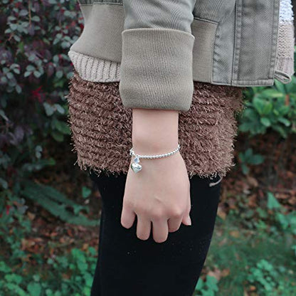 Dankadi New Women's 925 Sterling Silver Bracelet Minimalist 4-6MM Round Bead Chain Solid Silver Bracelet Charm Jewelry Lobster Claw Clasp - style: Silver 4mm15cm
