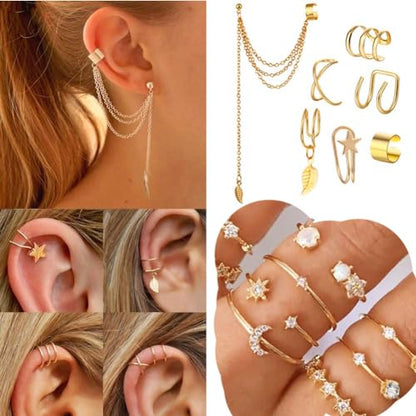 60 PCS Gold Jewelry Set with Multi-Layered Bracelet Necklace, Dangle Earrings, Stackable Ring For Women Valentine Anniversary Jewelry Pack Gifts For Her - color: A-GOLD
