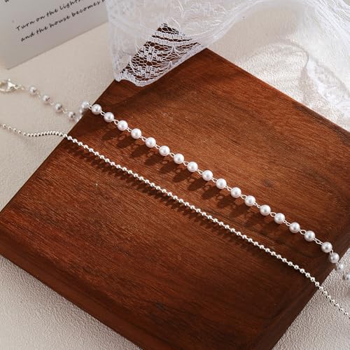 Gold Ankle Bracelets for Women, Dainty 14K Gold Plated Anklets for Women Waterproof Cuban Link Chain Pearl Anklet Set Trendy Layered Stackable Ankle Bracelet Non Tarnish Jewelry for Her - color: A0112