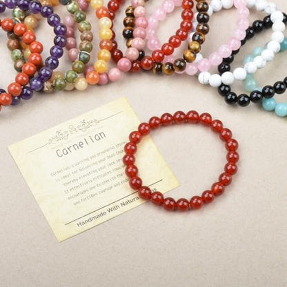 Natural Healing Gemstone Bracelet Handmade Yoga Stretch Elastic Bracelet Stress Relief Crystal Jewelry for Men and Women - color: Carnelian (Luck), size: 8mm