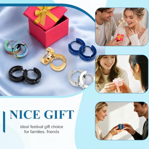 Stainless Steel Mens Womens Hoop Earrings Piercings Huggie Hypoallergenic - color: 5 Pair