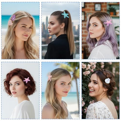 8pcs Glitter Seashell Hair Clip,Starfish Hair Clips Set,Little Mermaid Hairs Accessories,Cute Starfish Hairs Accessories for Girls,Beach Sea Star Hairpins for Women Girls