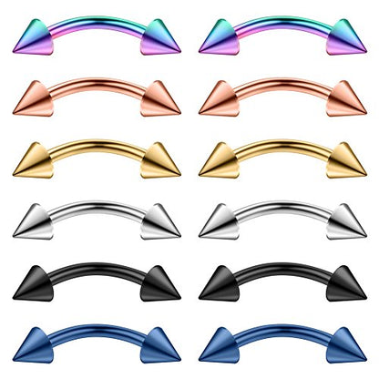 Ruifan 12PCS 14G Surgical Steel Eyebrow Ear Navel Belly Lip Ring Body Piercing Jewelry - style: 12mm w Spikes