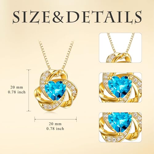 Midari 18K Gold Love Knot Necklace Love Knot Pendant Necklace with 12 Months Birthstones I Love You Forever Jewelry Gifts for Women Mom Her - color: 03-March