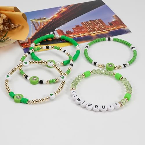 Twinfree Bohemian Cute Fruit Banana Cherry Strawberry Pineapple Mango Polymer Clay Beaded Stackable Stretch Bracelets - color: color 27