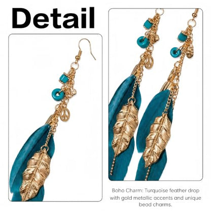 FRESHME Native American Earrings for Women - Ethnic Boho Feather Dangle Jewelry with Tessel for Birthday Party Photoshoot - color: Blue