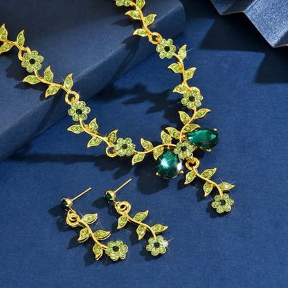 CSIYANJRY99 Silver Prom Jewelry Set Gold Wedding Jewelry Sets for Brides Necklace and Earring Bracelet Rhinestone Prom Party Costume Accessorie - color: Green