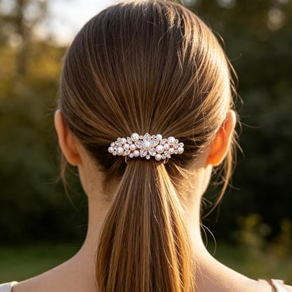 Pearl Rhinestone Flower Hair Barrettes for Women | Elegant flower design, glossy pearl & sparkling rhinestone inlay, durable alloy, ideal match for wedding banquet outfits - color: 9