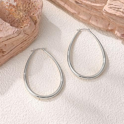 Gacimy Chunky Hoop Earrings for Women, 14K Gold Plated Oval Hoop Earrings with 925 Sterling Silver Post - color: Silver, size: 60mm