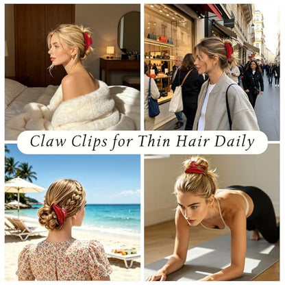 4.3 Inch Large Claw Clip for Thin Hair & Thick Half Ups, Cute Acetate French Hair Clips for Women, Non-Slip Secure Updos & Chic Daily Styles, Red - color: Red