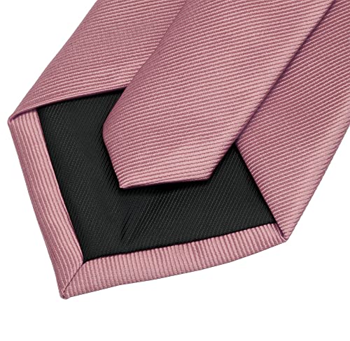 GUSLESON 3.15"（8cm） Solid Color Necktie and Pocket Square Cufflinks Sets For Men + Gift Box - color: Dusty Rose