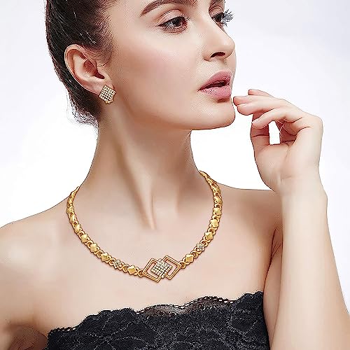 SYHOL Gold Jewelry Sets for Women 18K Gold/Silver Filled Jewelry Necklace Set Wedding Bridal Fashion Jewelry Sets Women Accessories Bracelets Earrings and Rings Sweetheart Gifts - color: X0030-Gold