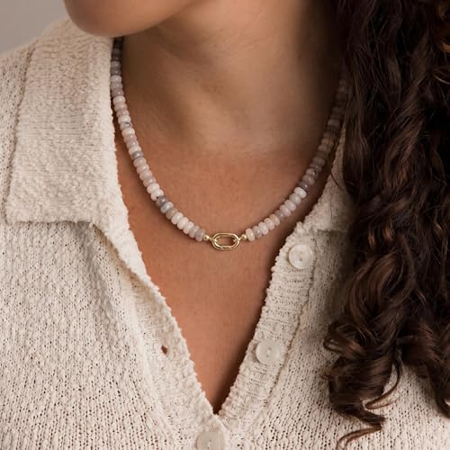 CONRAN KREMIX Colorful Stone Beaded Necklace for Women,Natural Gemstone Bead Choker Necklaces Boho Summer Beach Layering Necklace Jewelry Gift for Women - color: Light Gray